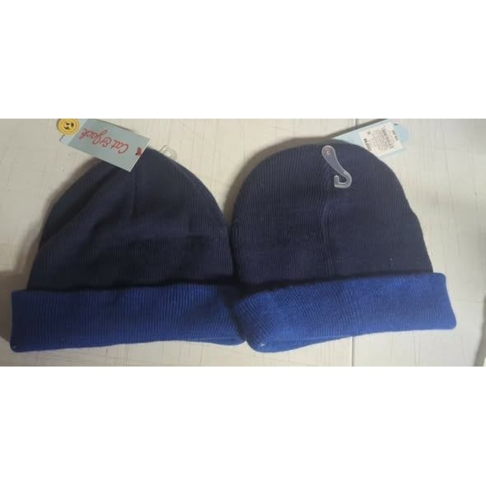 Cat & Jack Boys Knit Beanie‎ Hat Set 2-Pack Twilight Blue OSFM 202-06-7192